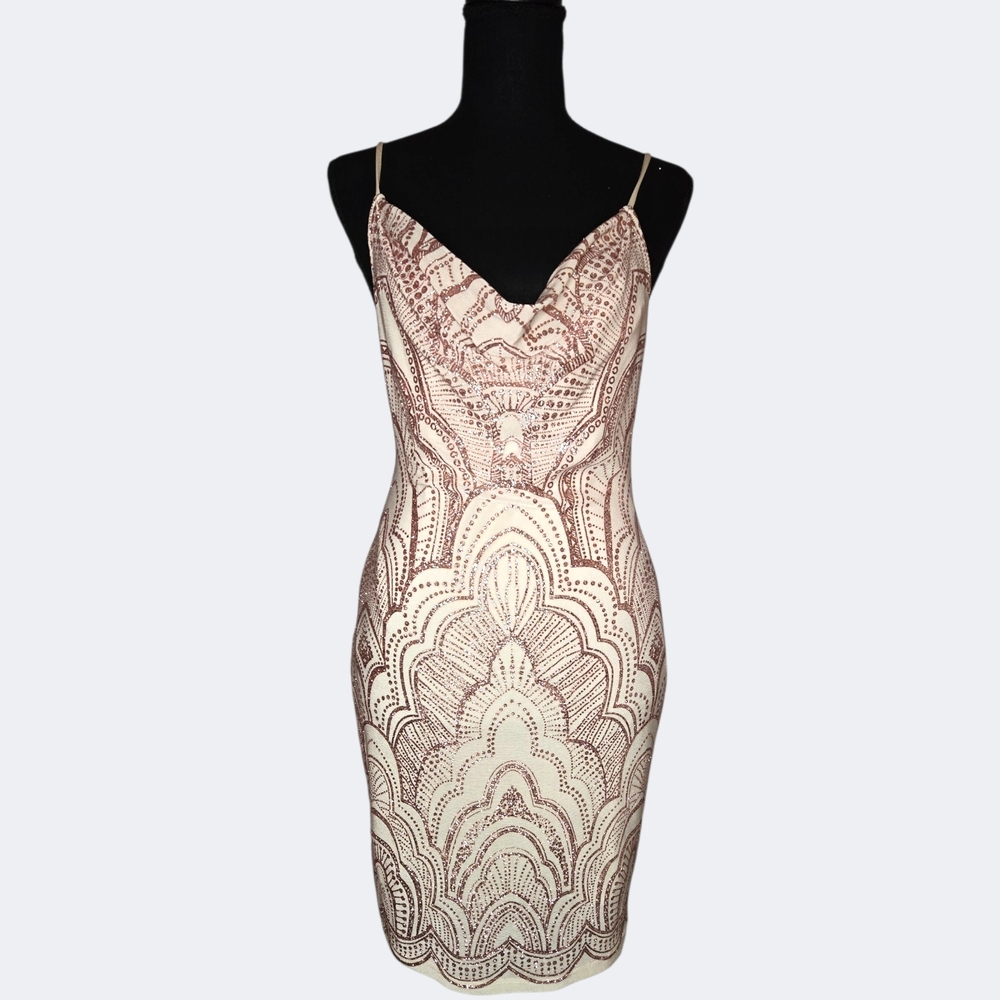 Y2k Elegant Cream/Ivory Gold Glitter Mini Dress!